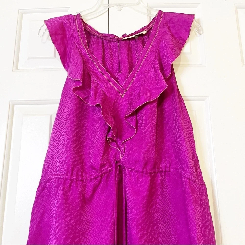 Rebecca Taylor sleeveless v-neck 100% silk flounce blouse w/ waist tie. Size 10 - Picture 4 of 16